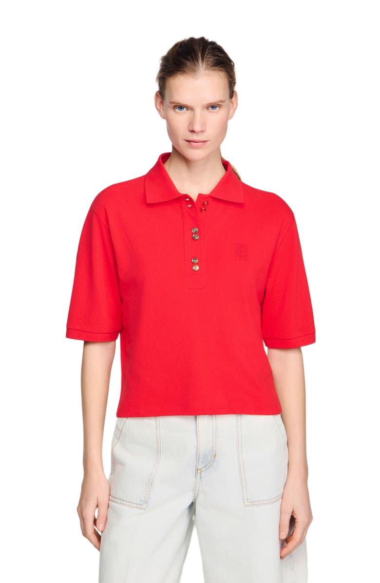 SANDRO Polo shirt with decorative buttons, Main, color, Red