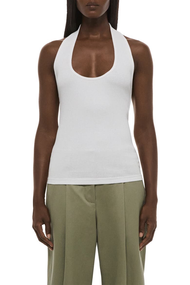 Stretch Cotton Halter Tank, Alternate, color, OPTIC WHITE
