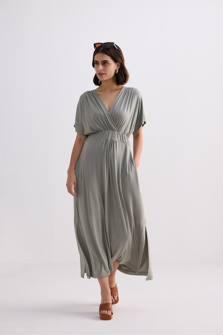 Flowy A-Line Maxi Dress with Side Slits, Alternate, color, Light Olive