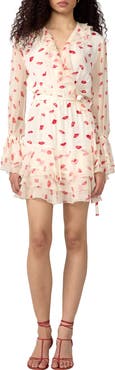 Diane von Furstenberg Marianne Lip Print Ruffle Trim Minidress