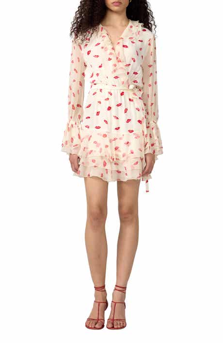 Marianne Lip Print Ruffle Trim Minidress