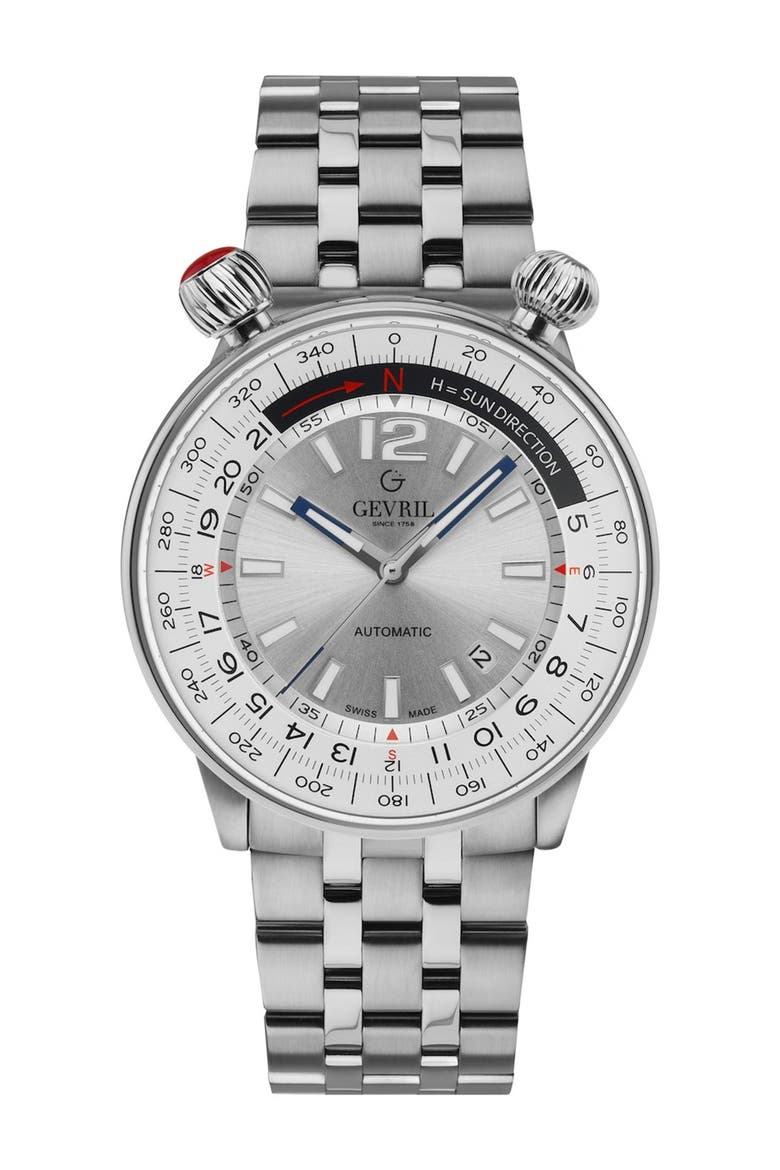 Men's Wallabout Compass Bezel Bracelet Watch, 44mm, Main, color, SILVER