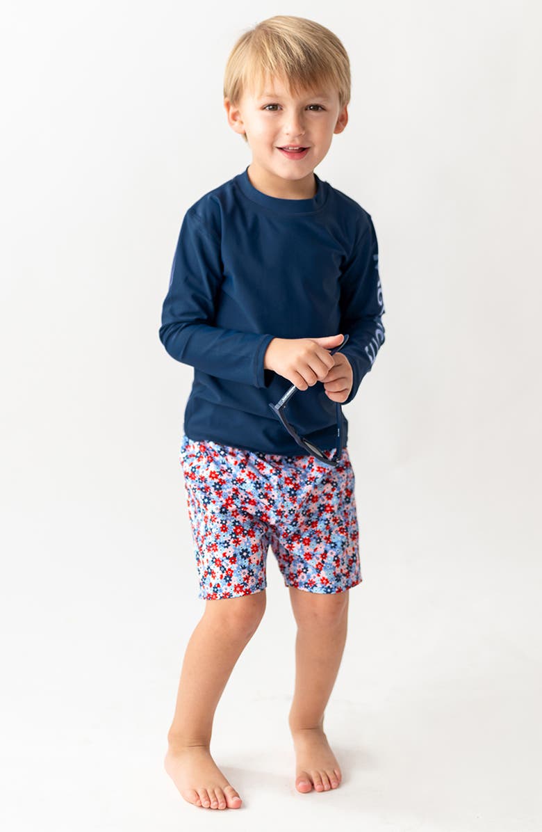 RuggedButts Kids' Red White & Bloom Swim Trunks, Alternate, color, 