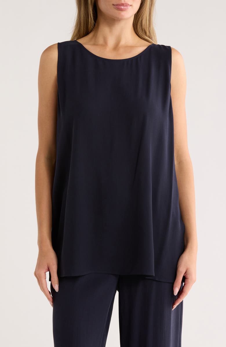 Eileen Fisher Sleeveless Silk Tunic Top, Main, color, Ink