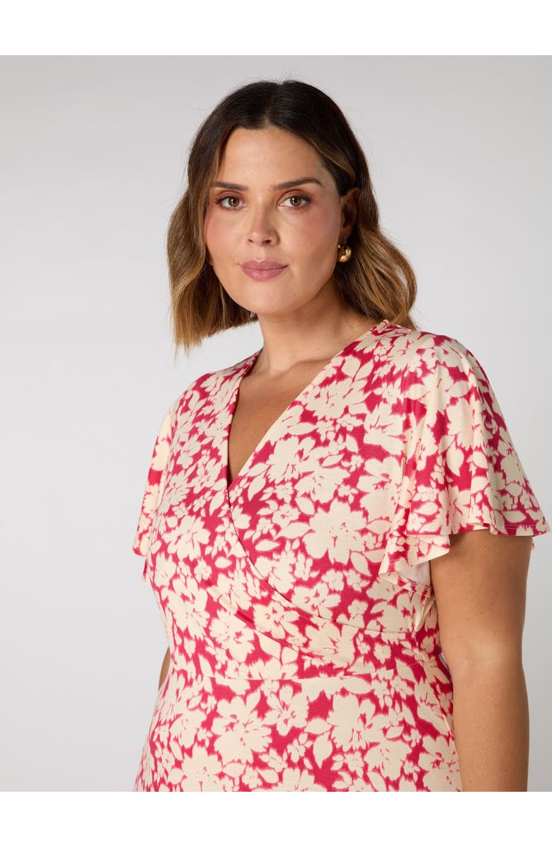 Live Unlimited Floral Print Flutter Sleeve Wrap Dress, Alternate, color, Print
