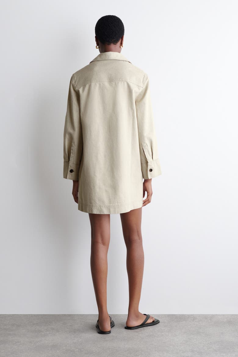 Open-Collar Denim Shirt Dress, Alternate, color, BEIGE