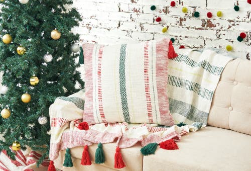 Carol & Frank Barton Ruby Red And Green Woven Christmas Throw Pillow In Red