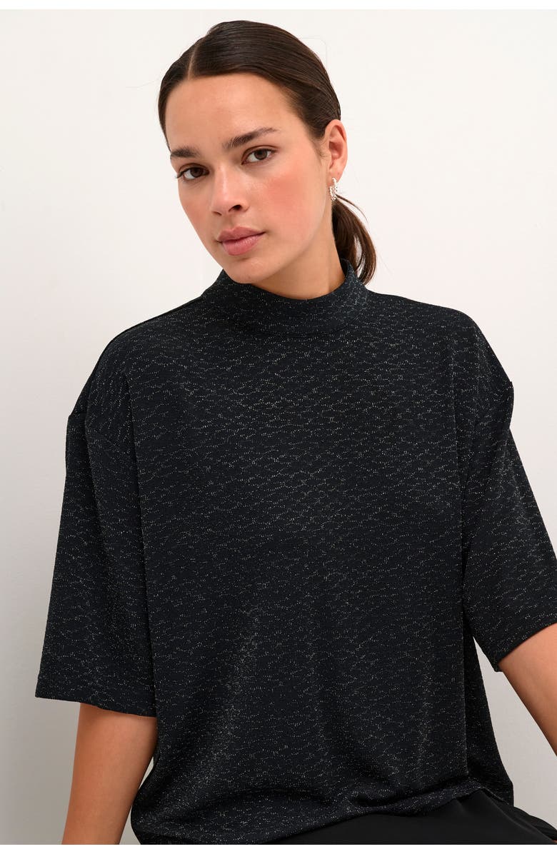 Kaffe Kaellie Mock Neck Half Sleeves T-Shirt, Alternate, color, Black Glitter Jersey