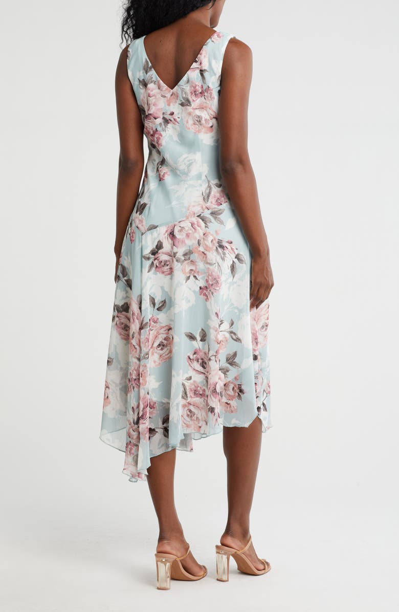Connected Apparel Floral Sleeveless Asymmetric Hem Chiffon Midi Dress, Alternate, color, 