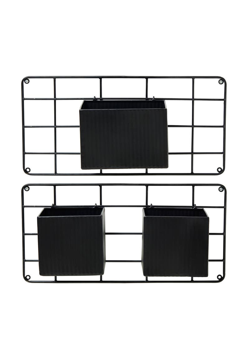 20"L Black Metal Vertical 3 Pots Wall Hanging Planter Stands, Alternate, color, Black