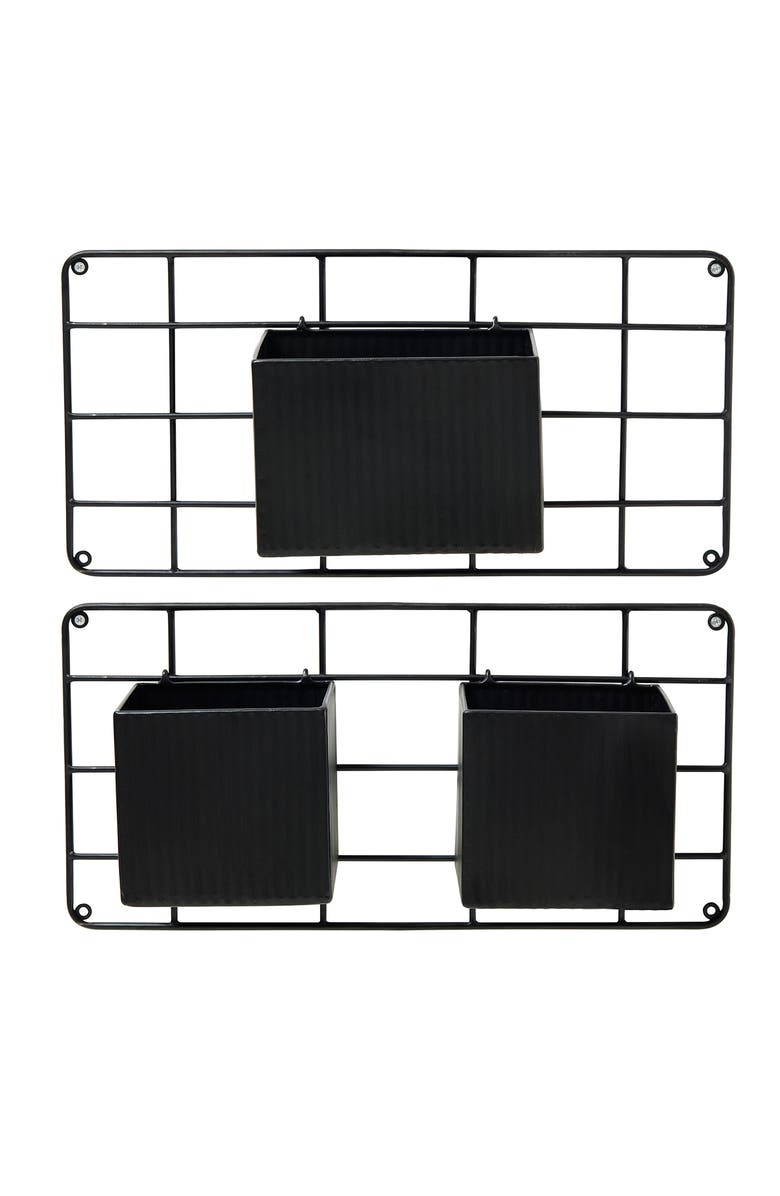 Glitzhome 20"L Black Metal Vertical 3 Pots Wall Hanging Planter Stands, Alternate, color, Black