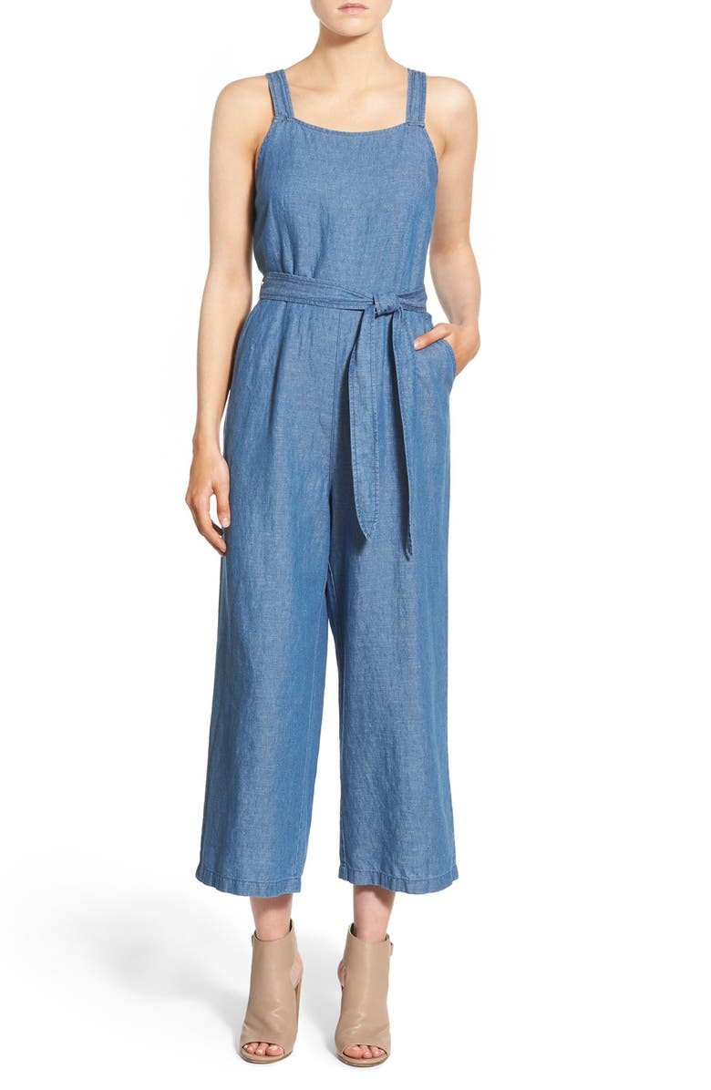 Madewell 'Muralist' Crop Chambray Jumpsuit, Main, color, 