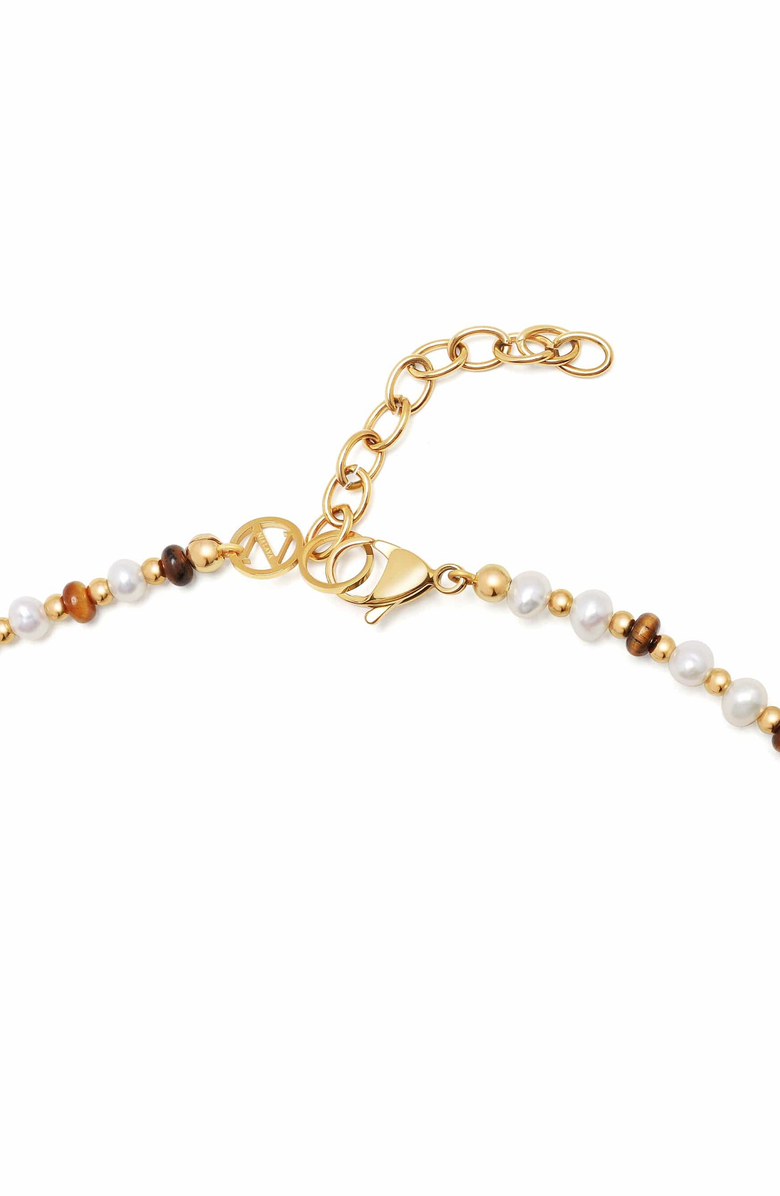 Nialaya Mini Beaded Pearl Tiger Eye Choker, Alternate, color, White/Brown