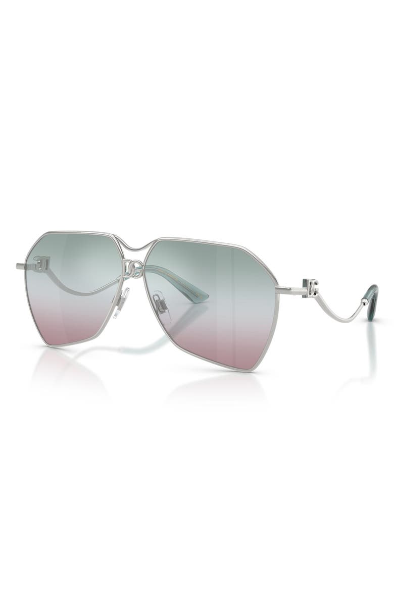 Dolce&Gabbana 62mm Gradient Pilot Sunglasses, Alternate, color, Silver / Grad Pink Grad Green
