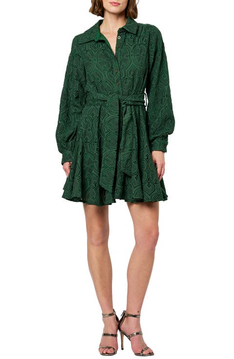 Serane Eyelet Embroidery Long Sleeve Minidress