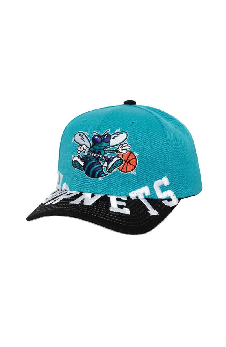 Mitchell & Ness Men's Mitchell & Ness Teal/Black Charlotte Hornets Underarch Two-Tone Pro Crown Snapback Hat, Main, color,