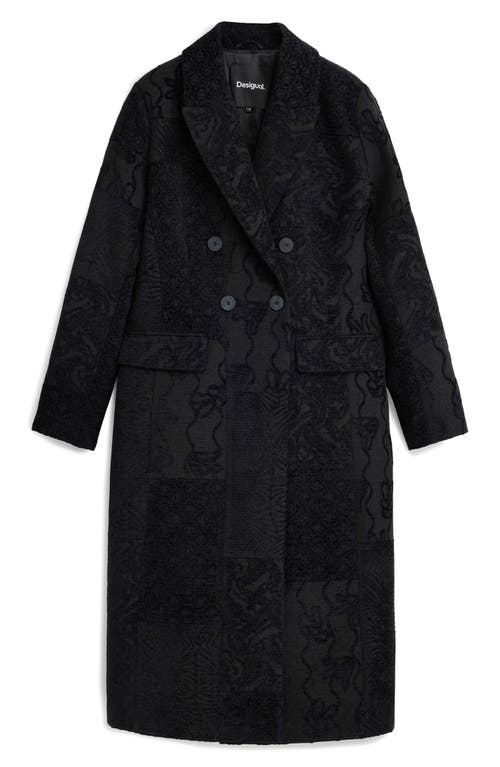 Desigual Embroidered Double Breasted Coat In Black