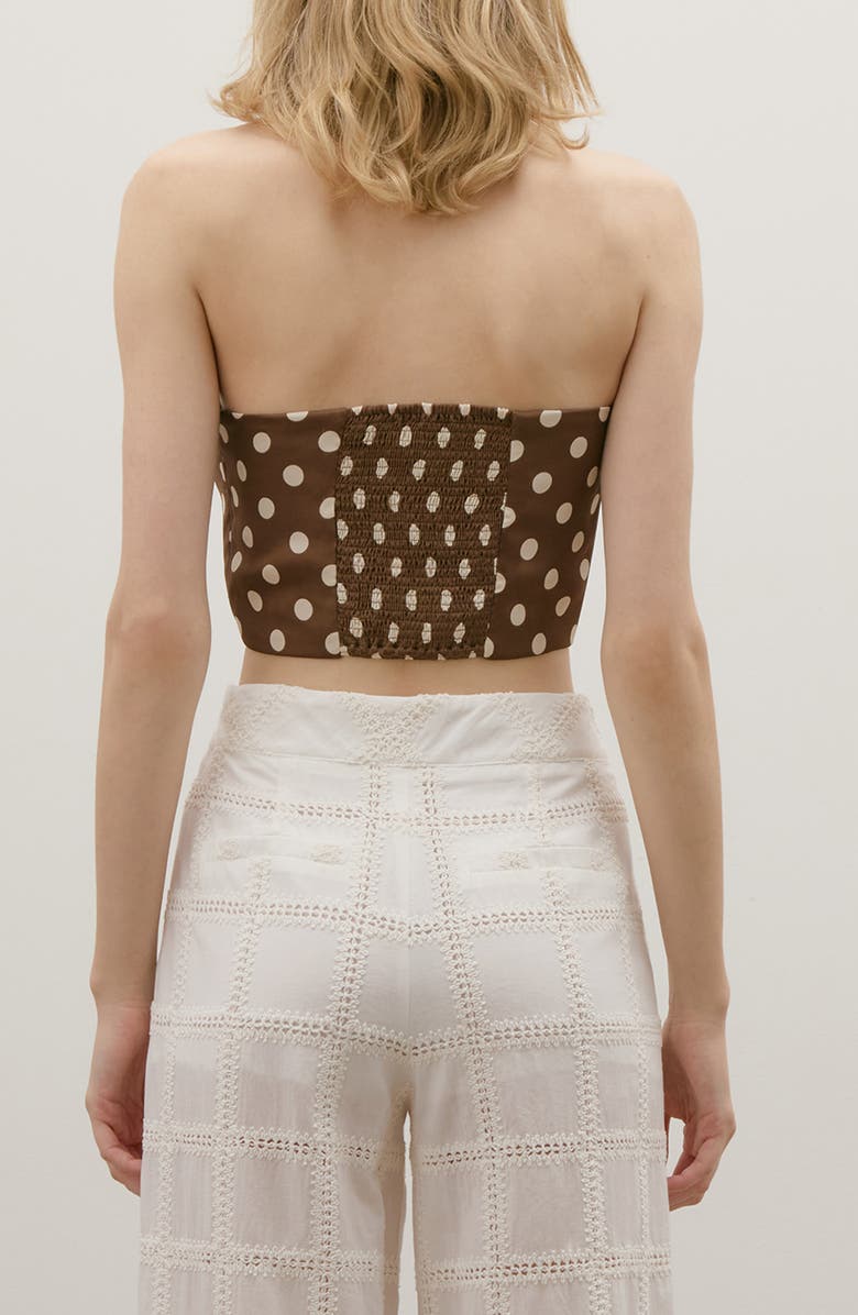 MAUDE CLUB Cali Polka Dot Twist Front Bandeau Top, Alternate, color, Brown Dots