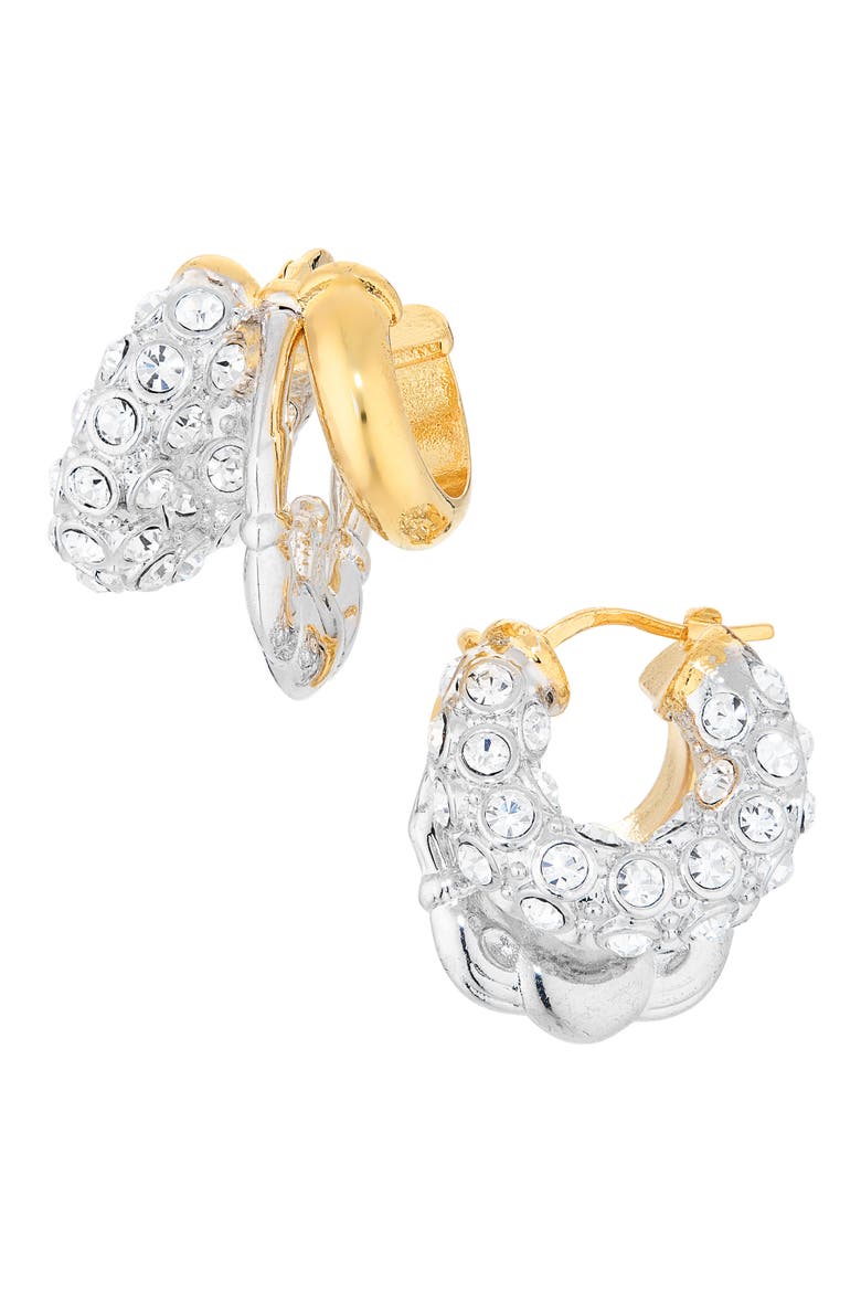 Stacked Rhinestone Hoop Earrings, Main, color, RHODIUM/ GOLD/ CRYSTAL