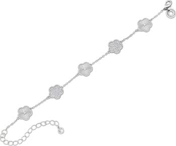 Pavé Cubic Zirconia Striated Clover Line Bracelet