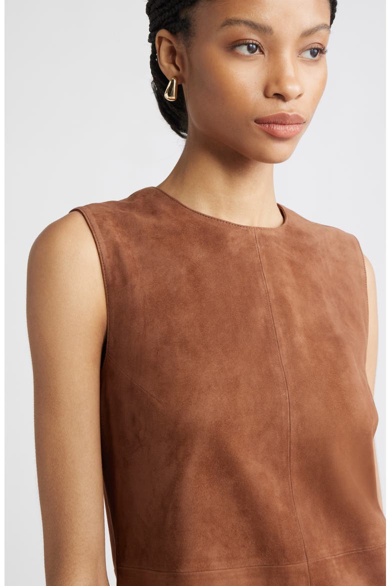 Sleeveless Suede Sheath Minidress, Alternate, color, BROWN MUSTANG
