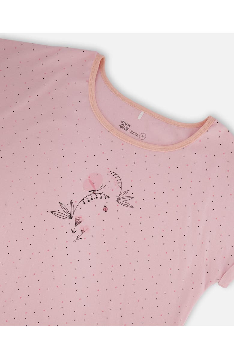 Deux par Deux Women's Women'S Printed Organic Cotton Two-Piece Pajama Set Small Pink Flowers On Pale Pink Background, Alternate, color, Pink Flowers On Pale Pink