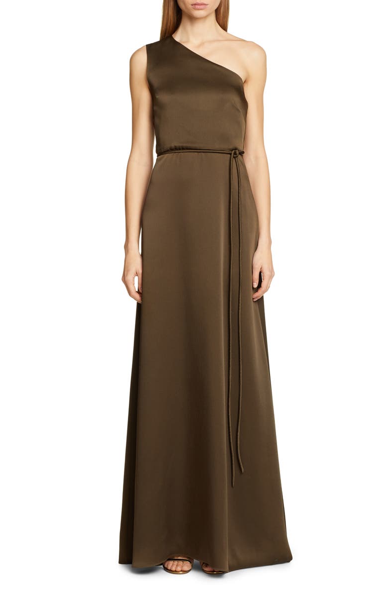Rosetta Getty One-Shoulder Satin Wrap Evening Gown, Main, color, 