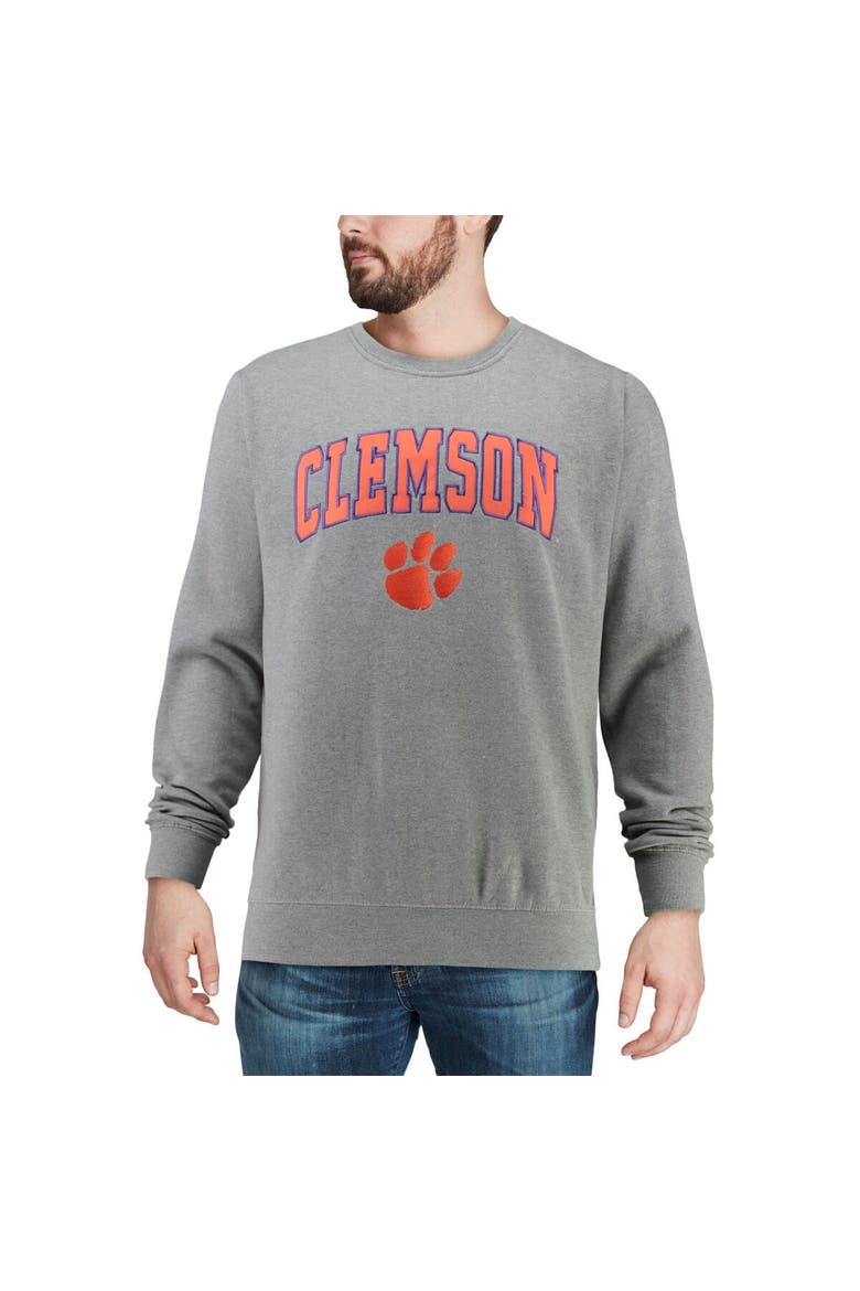 Men's Colosseum Heathered Gray Clemson Tigers Arch & Logo Crew Neck Sweatshirt, Alternate, color, Heather Gray