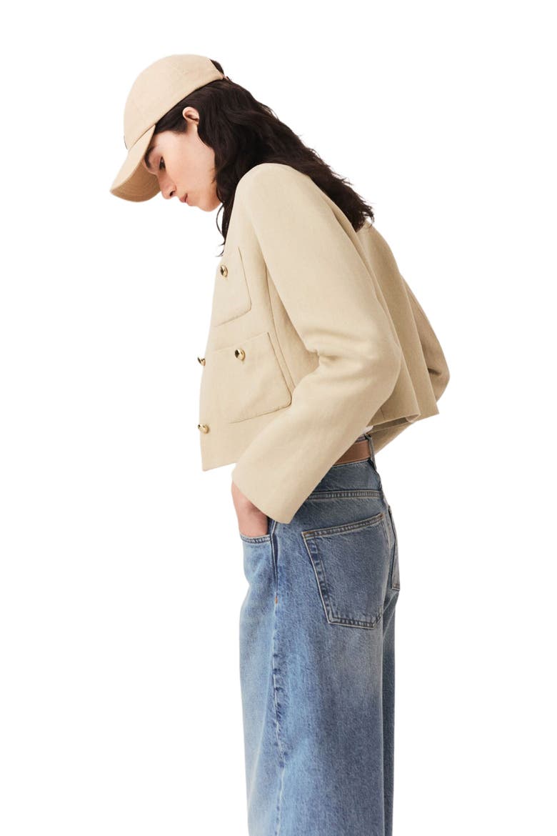 Short linen blend jacket, Alternate, color, Beige