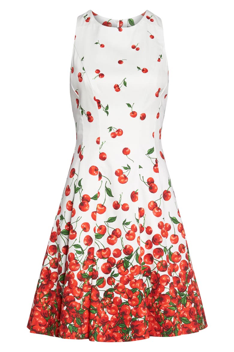 Print Fit & Flare Dress, Alternate, color, SOFT WHITE/ RED
