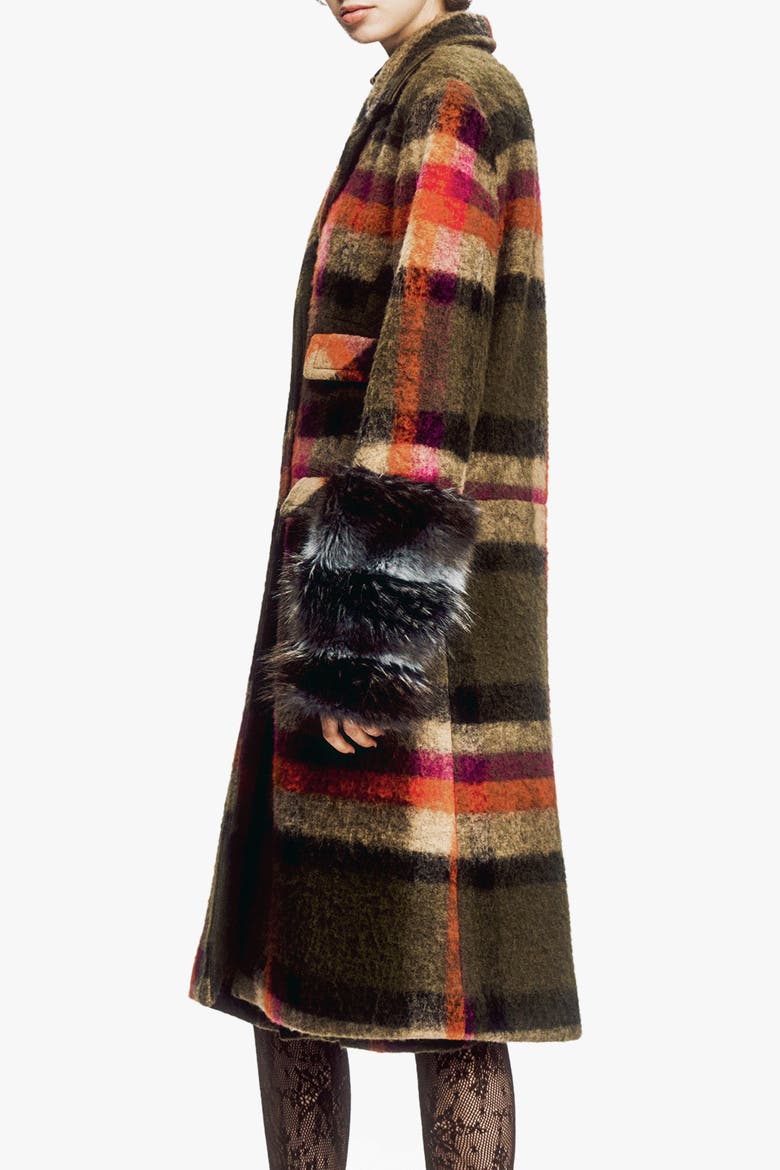 Brushed Wool Plaid and Charcoal Faux Fur, Alternate, color, AUTUMN MULTI