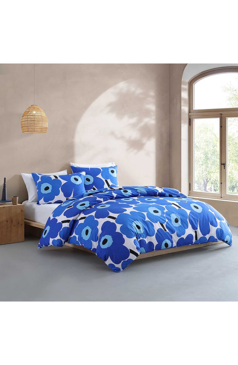 Marimekko Unikko Organic Cotton Percale Duvet Cover & Sham Set, Alternate, color, Open Bright Blue