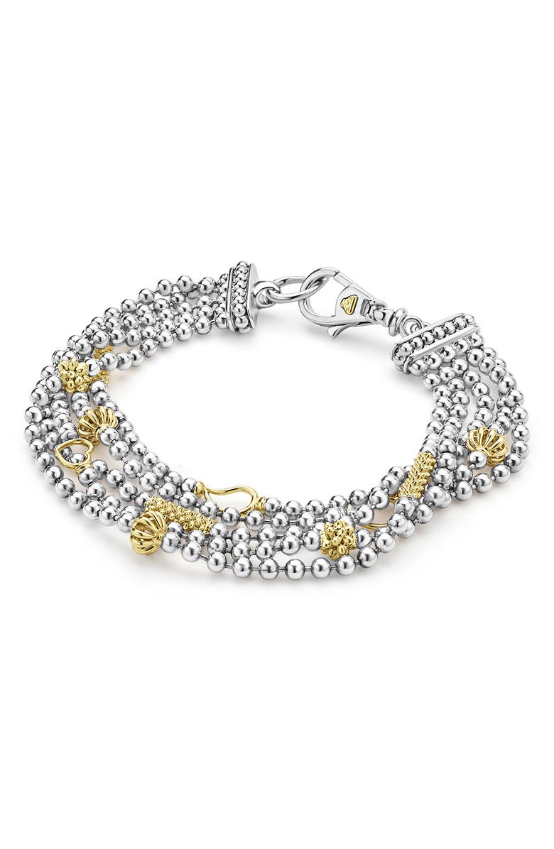 LAGOS Two-Tone Caviar Five Strand Chain Bracelet, Main, color, Silver