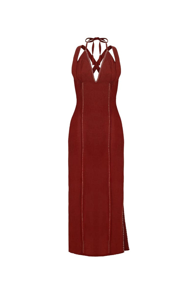 Kavya Halter Midi Dress, Alternate, color, Rust