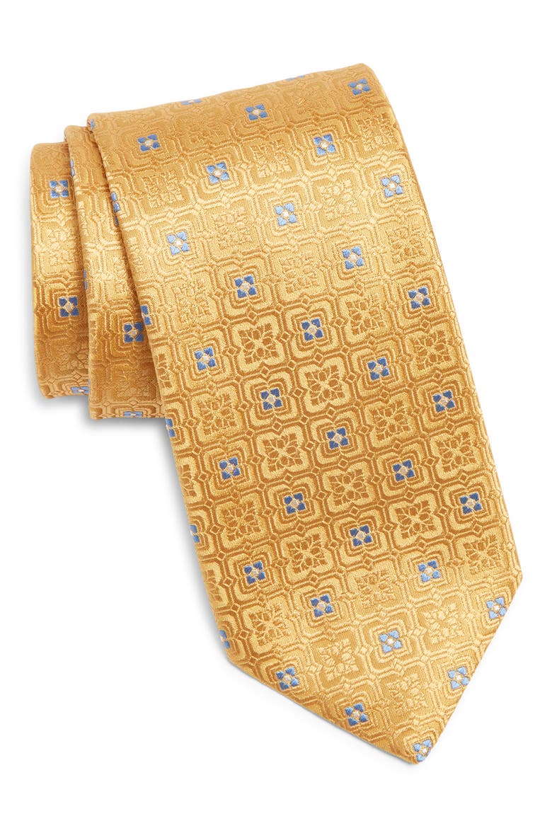 Medallion Silk Tie, Main, color, YELLOW
