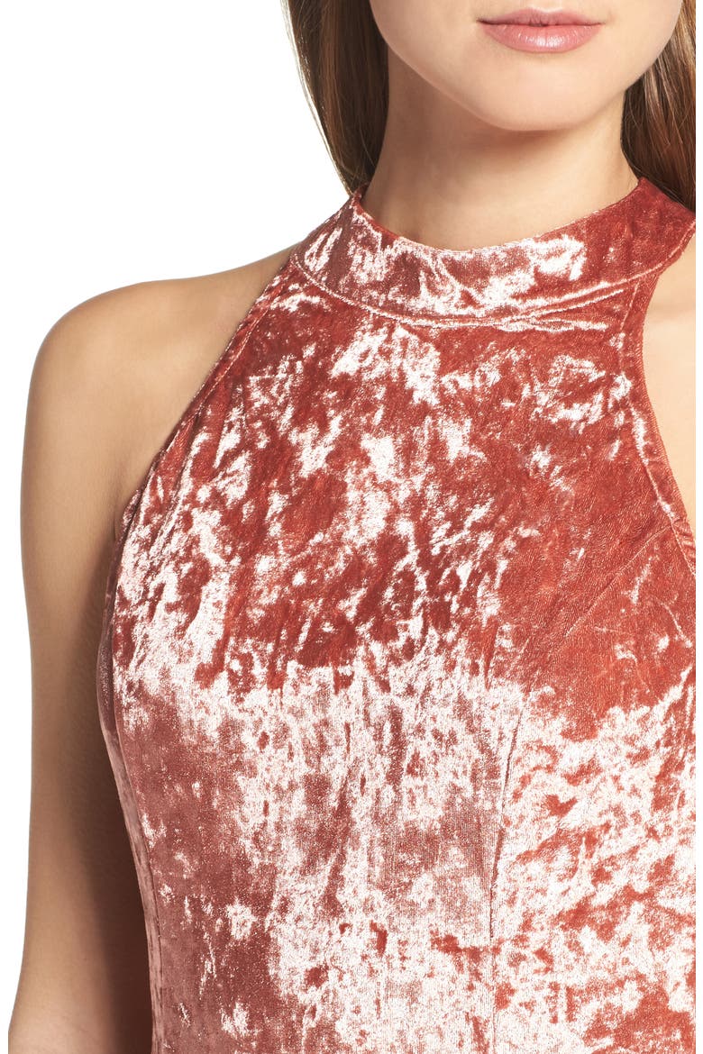 Strappy Back Crushed Velvet Gown, Alternate, color, ROSE GOLD