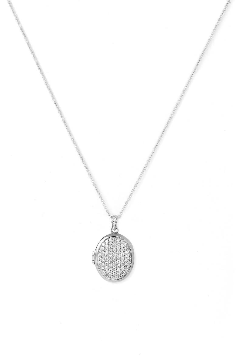Cubic Zirconia Locket Necklace, Main, color, OVAL - STERLING PLATINUM