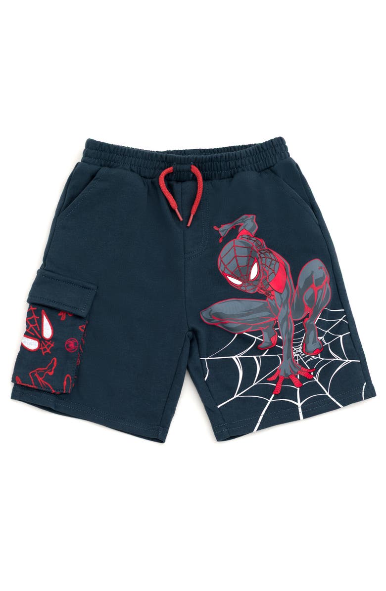 Marvel Spider-Man Short Sleeve Hoodie & Shorts Set, Alternate, color, Miles Morales Gray