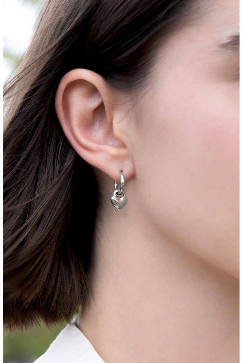 Hara Heart Charm Huggie Earrings, Alternate, color, SILVER