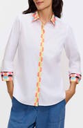Foxcroft Luna Three-Quarter Sleeve Border Print Button-Up Shirt