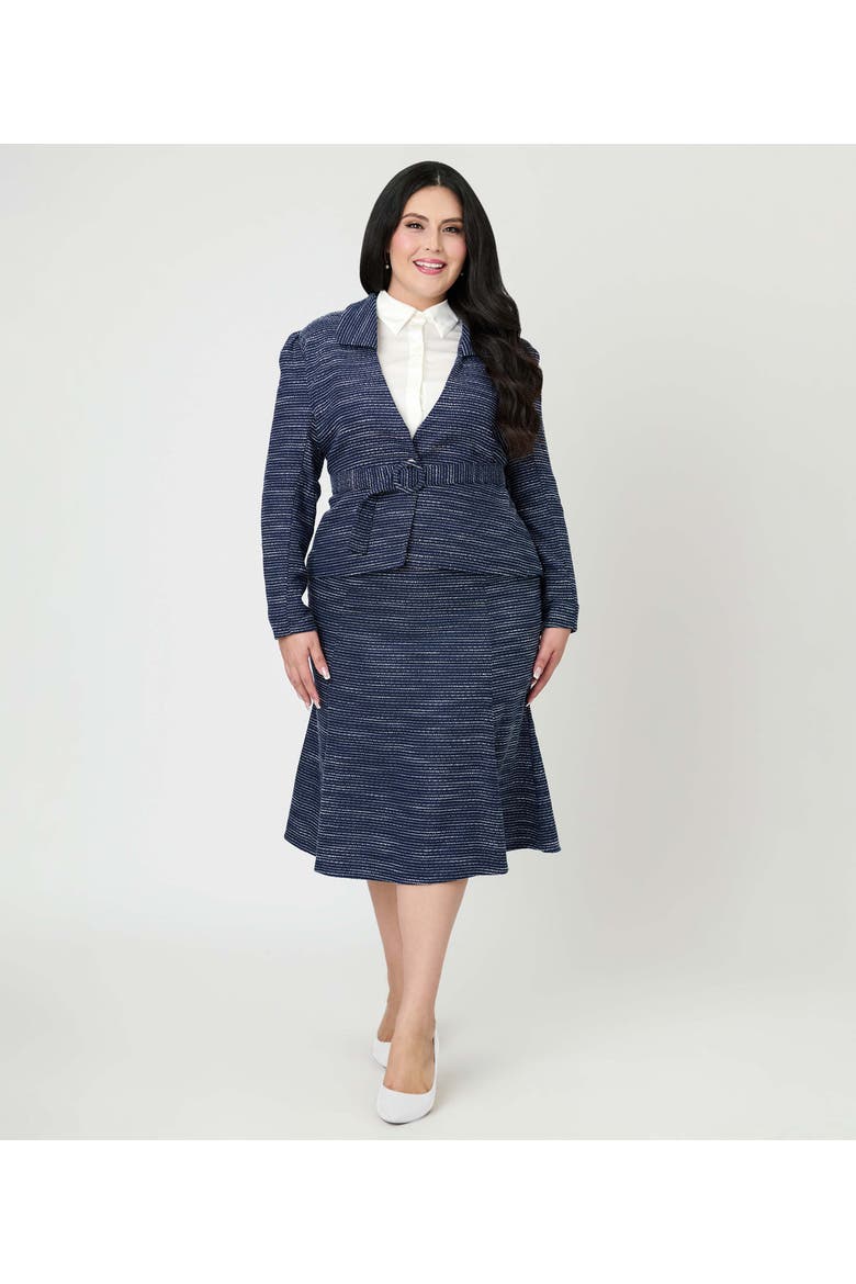 Plus Size 1940s Tweed Belted Jacket, Alternate, color, Navy & White Tweed