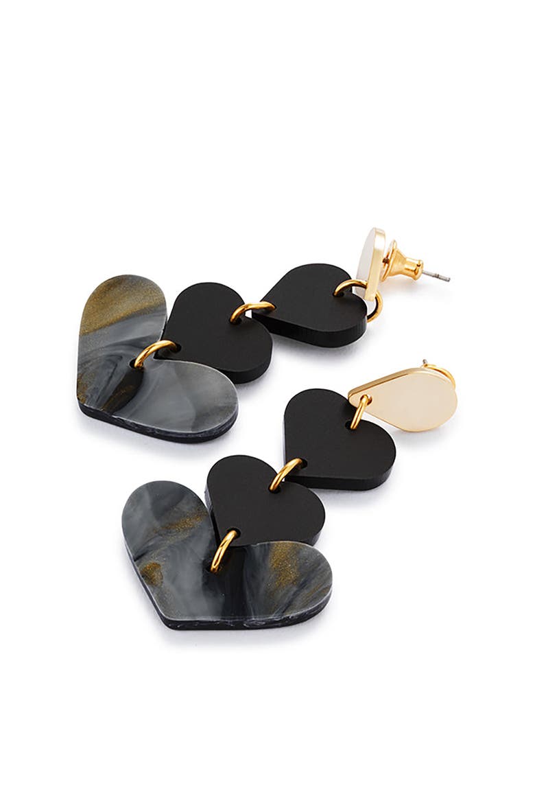 Heart Drop Earrings - Black, Alternate, color, Black