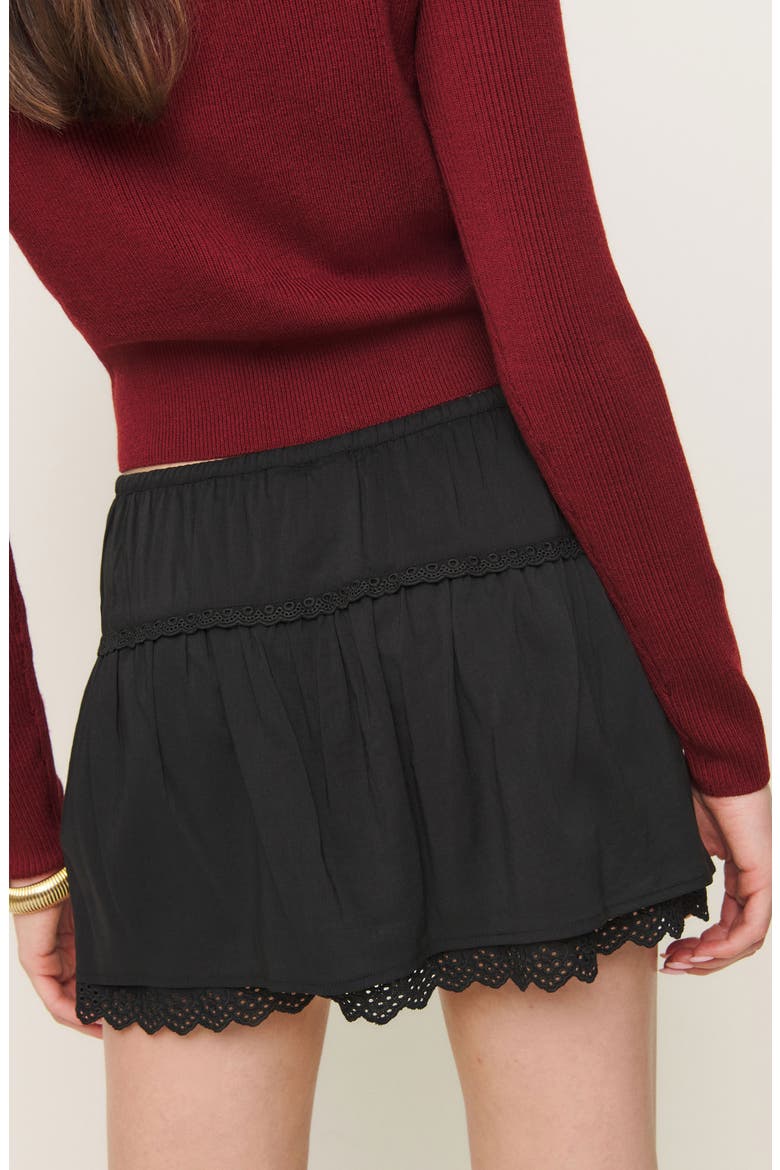 Tavia Eyelet Trim Organic Cotton Miniskirt, Alternate, color, BLACK