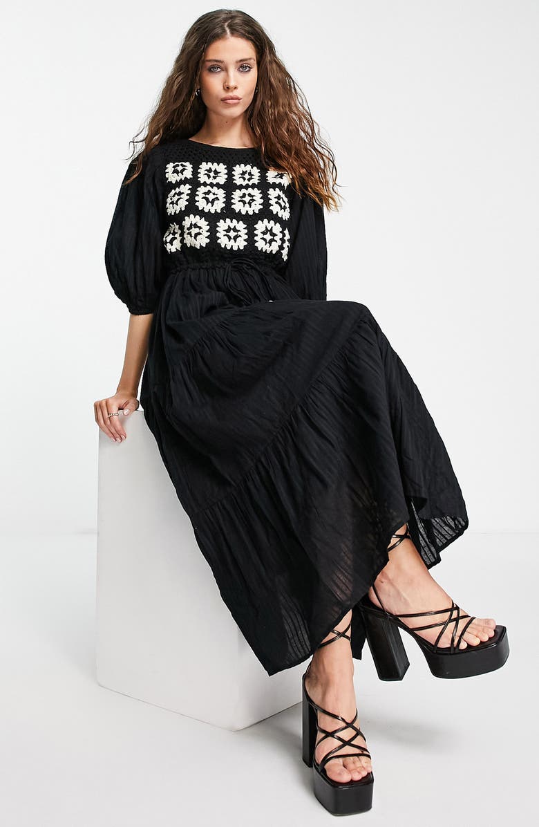 Topshop Tiered Cotton Maxi Midi Dress, Alternate, color, 