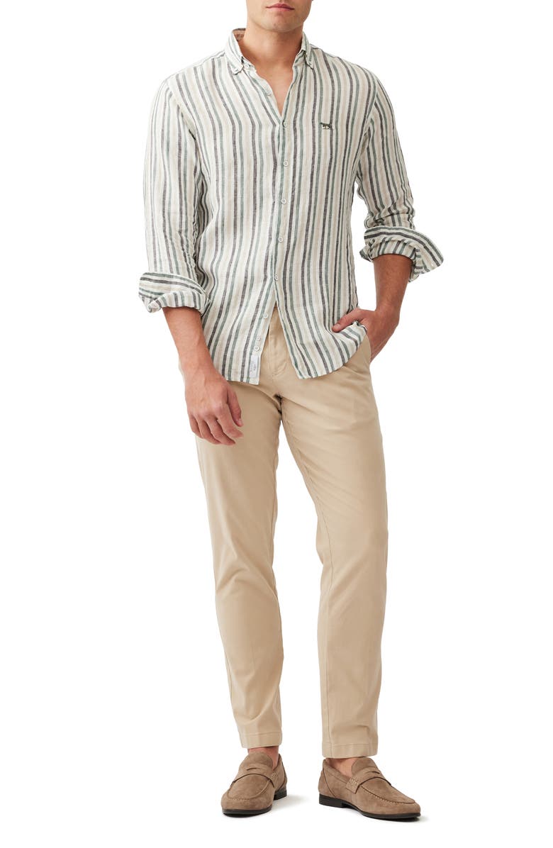 Rodd & Gunn Gimmerburn Stripe Linen Button-Up Shirt, Alternate, color, Leaf