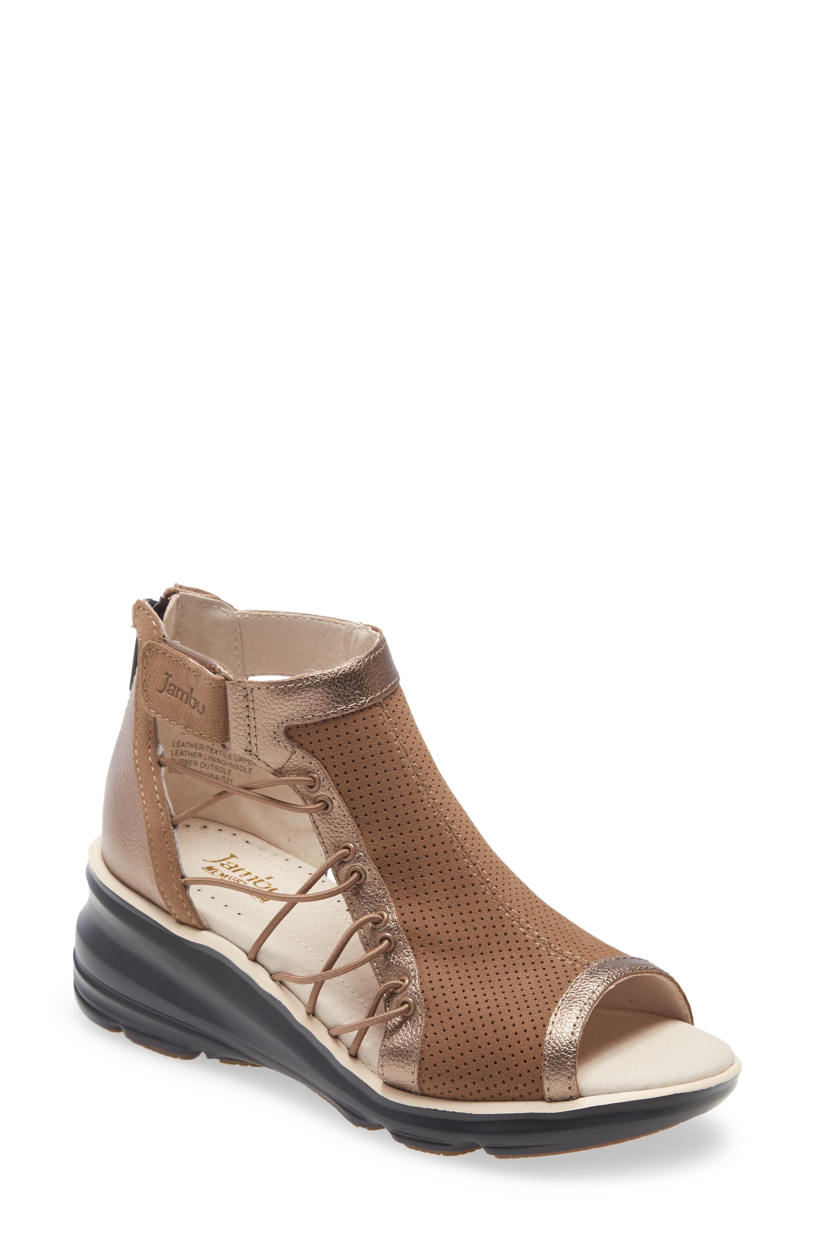 Naomi Perforated Wedge Sandal, Main, color, BRONZE/ TAN