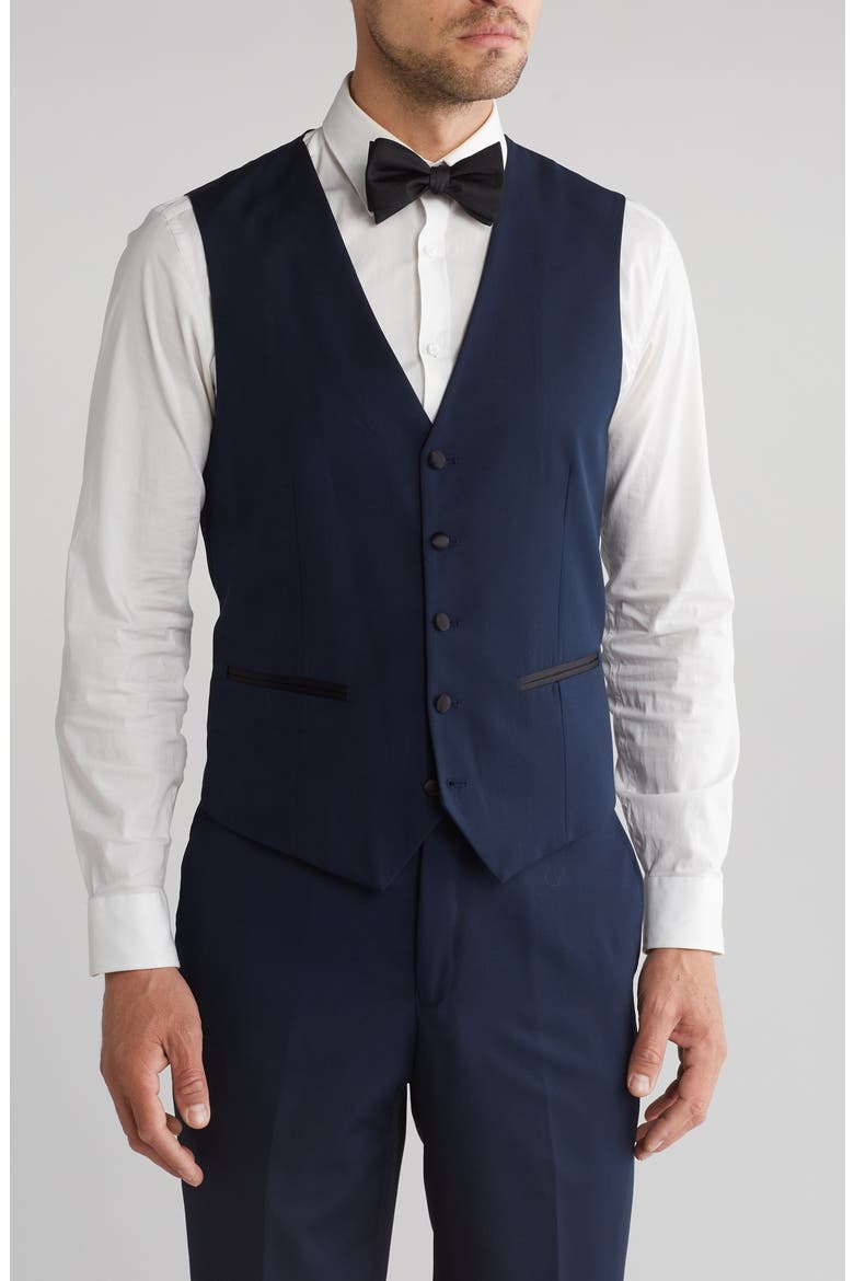 Slim Fit Satin Peak Lapel 3-Piece Tuxedo, Alternate, color, NAVY