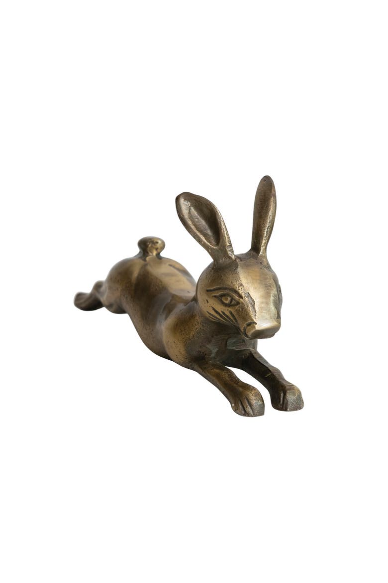 Decorative Embossed Aluminum Rabbit, Antique Brass, Alternate, color, Brass