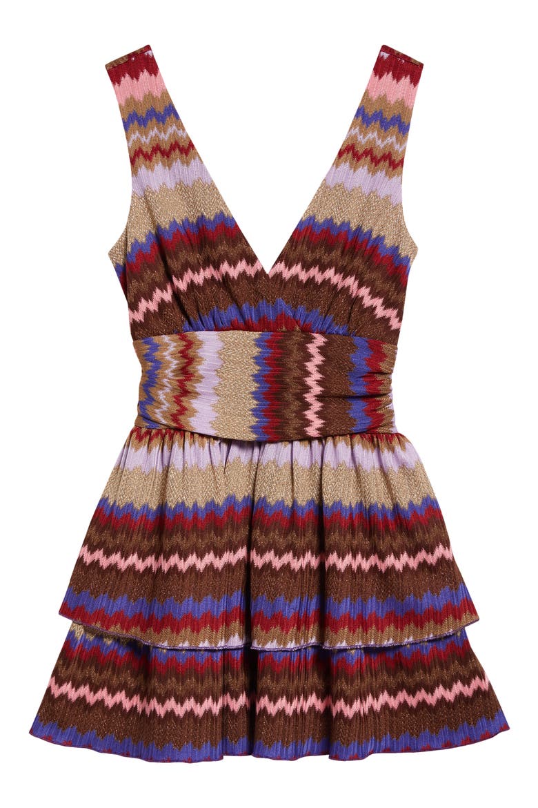 Laura Metallic Stripe Tiered Minidress, Alternate, color, CHEVRON HOLIDAY KNIT