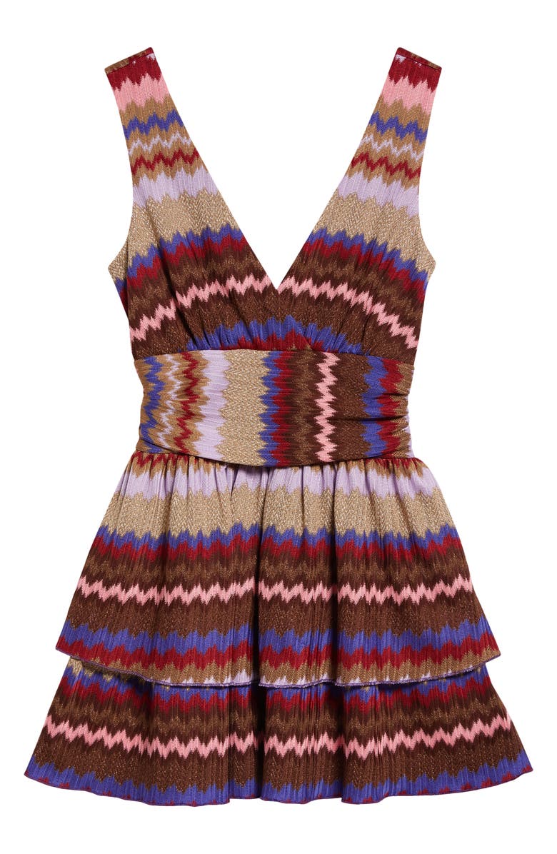 Ramy Brook Laura Metallic Stripe Tiered Minidress, Alternate, color, Chevron Holiday Knit